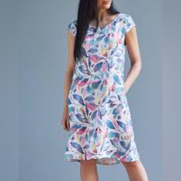 Luca Vanucci 100% Linen Tunic Style Dress Pastel Leaves Patterned Colourful - Picture 1 of 11